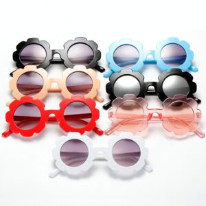 Children's Sunflower Sunglasses for Boys and Girls Retro Round Frame Cute Small Flower Sunglasses