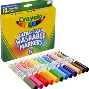 Crayola Broad Line Markers (12 Count), Washable Markers for Kids, Assorted Colors, Arts & Crafts Supplies, For Coloring Books & Art Projects, Ages 3+